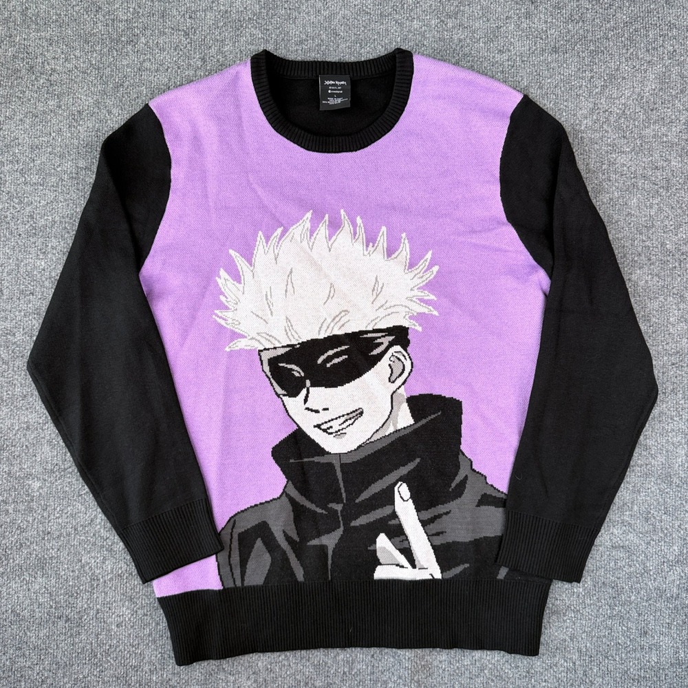 Jujutsu Kaisen Satoru Gojo Sweater Mens L Purple Black Knit Crunchyroll Anime